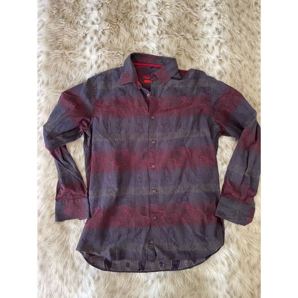Visconti Men's Long Sleeve Floral Shirt - Size L - Red & Grey - Button-Up casual